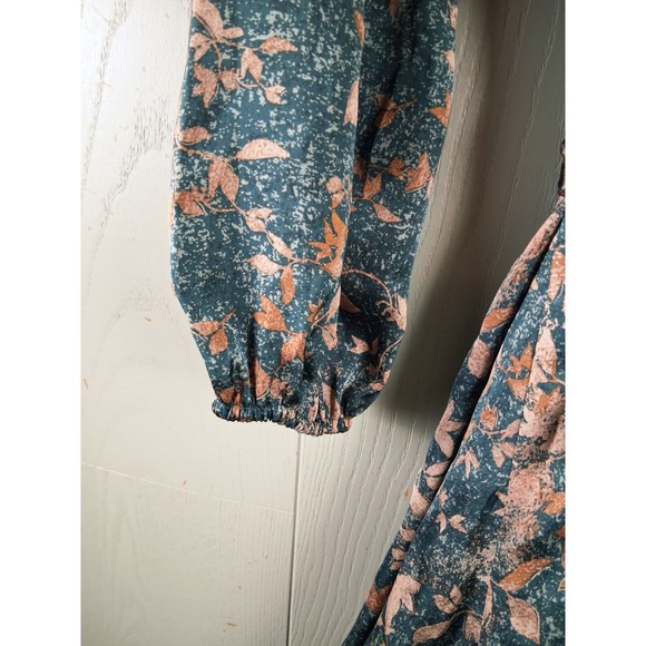 NWT Green & Copper Wrap Midi Maxi Dress ‎ Medium Puff Sleeve Boho Hi Low Floral - Picture 8 of 13